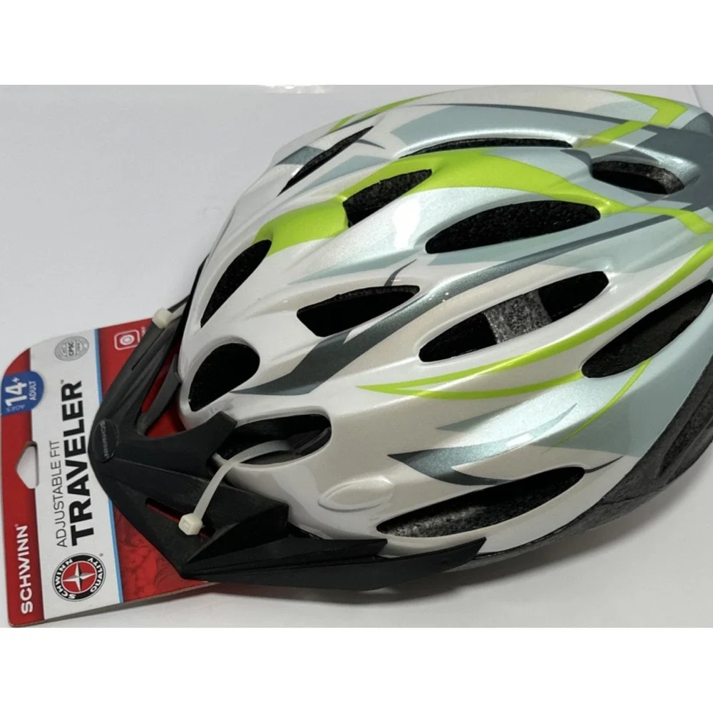 Schwinn Traveler Adjustable Fit Adult Cycling Helmet Visor White Gray Green
